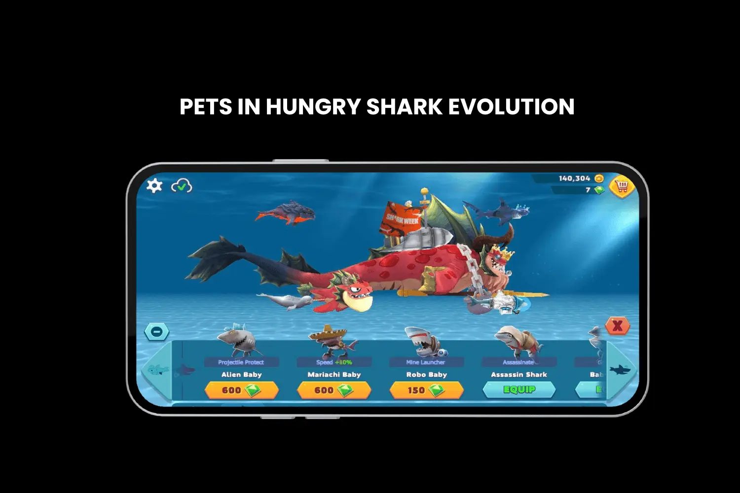 which pets are available in hungry shark evolution ?