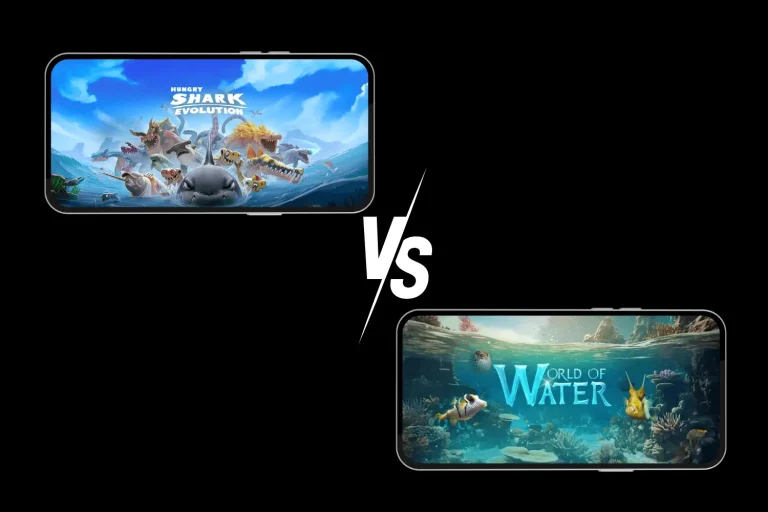 hungry shark evolution vs world of water