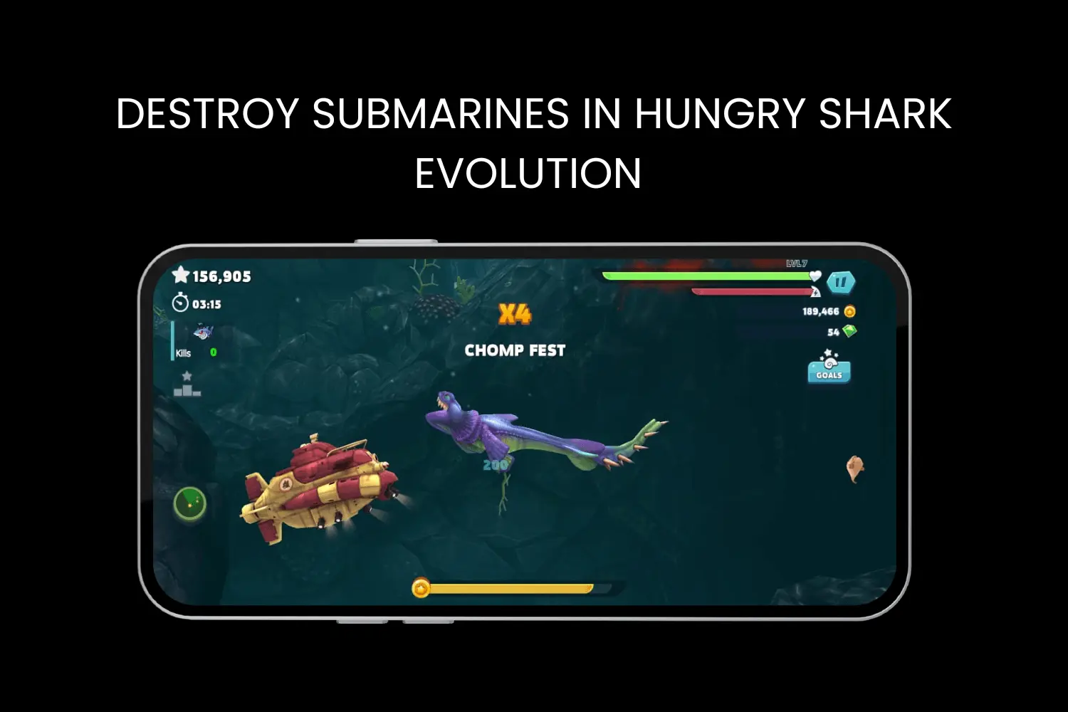 how to destroy submarines in hungry shark evolution