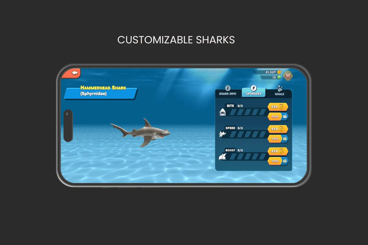 customizable sharks in hungrysharkapk