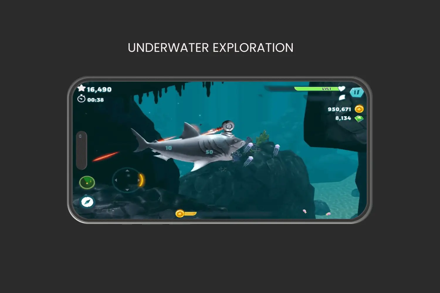 under-water exploration in hungrysharkapk