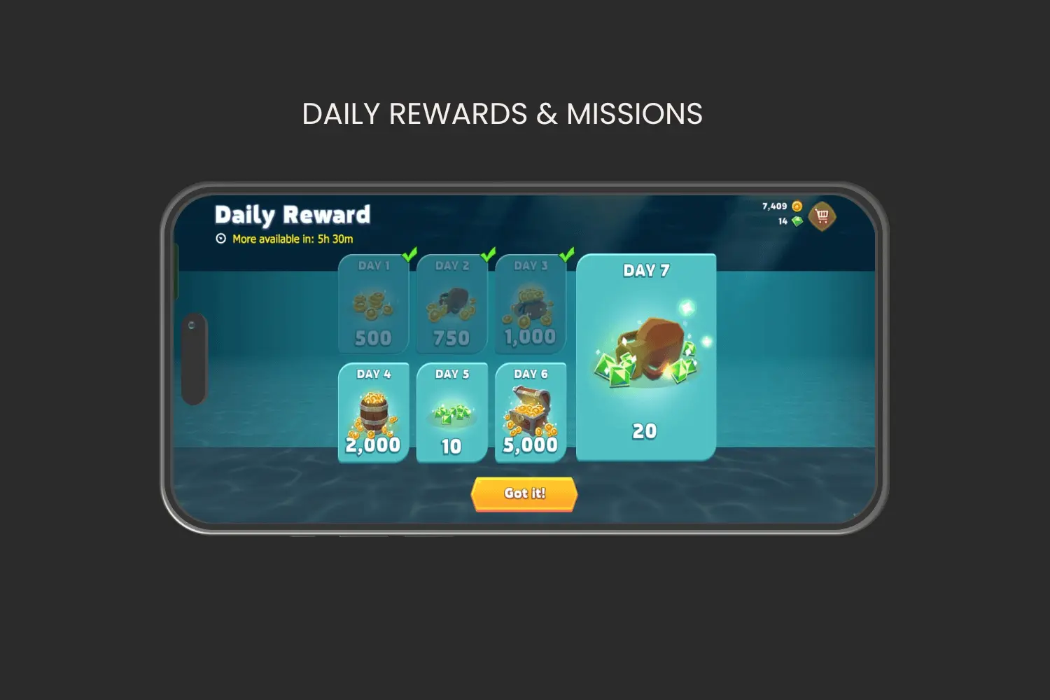 daily rewards & missions in hungrysharkapk