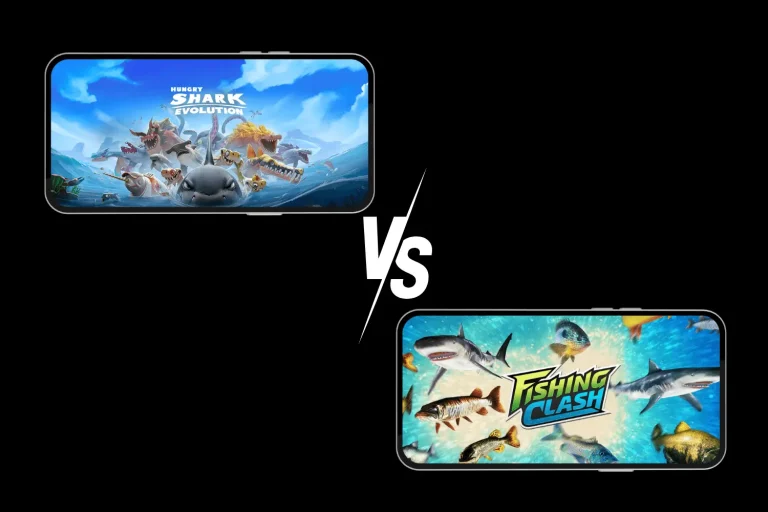 hungry shark evolution vs fishing clash