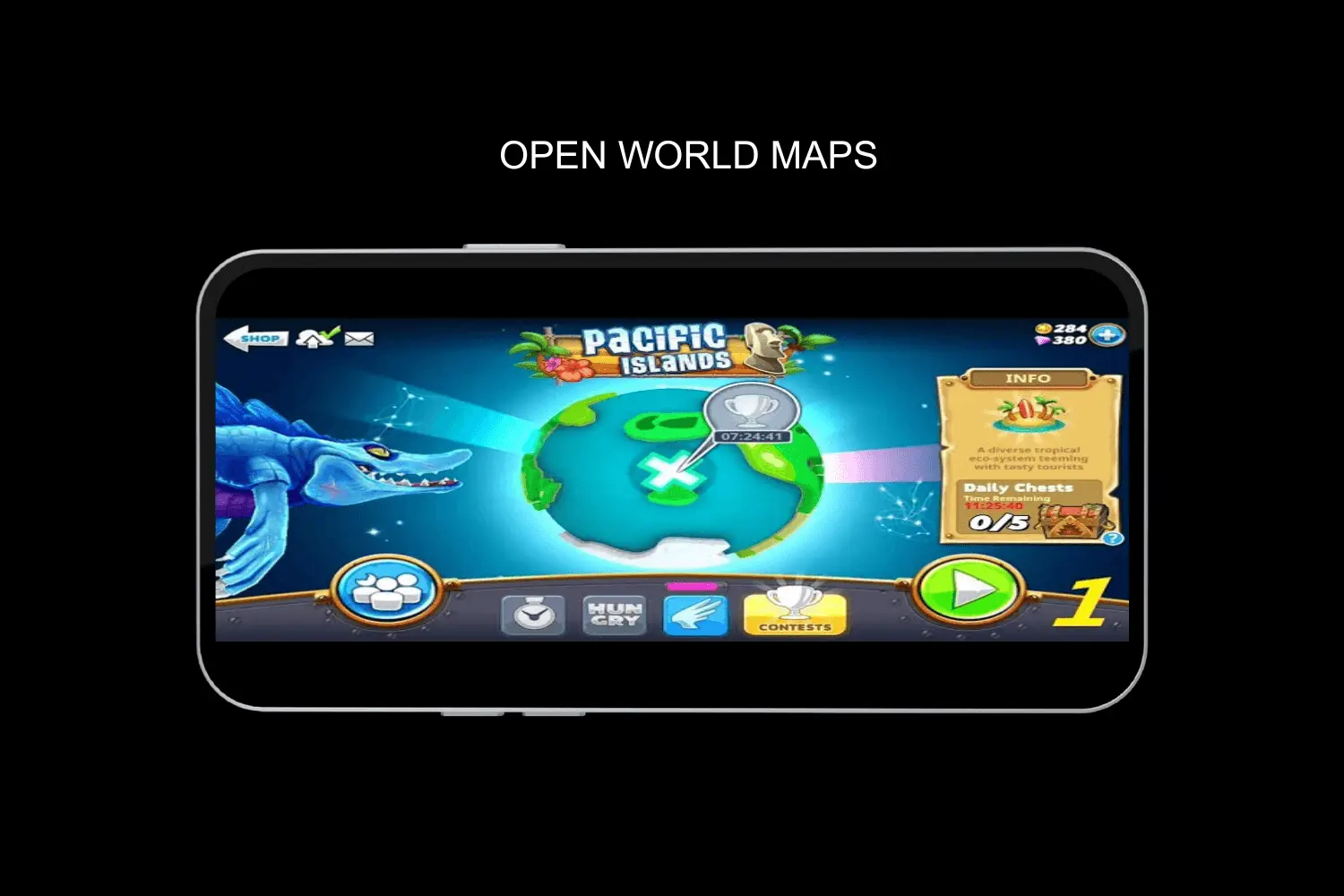 open world maps in hungry shark world