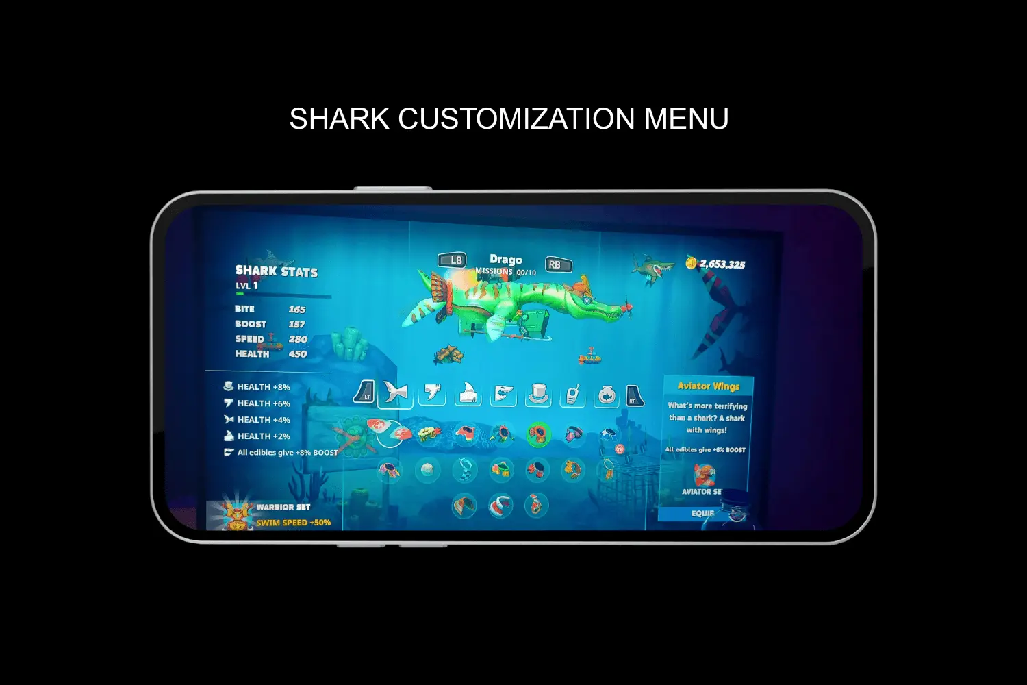 shark customization menu
