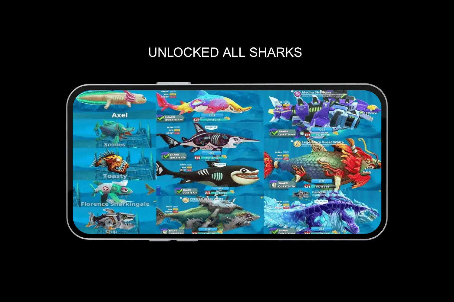unlocked all sharks in hungry shark world